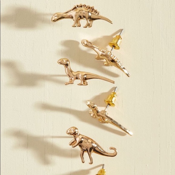 Eclectic Gold Dinosaur Stud Earring Set - Picture 2 of 4